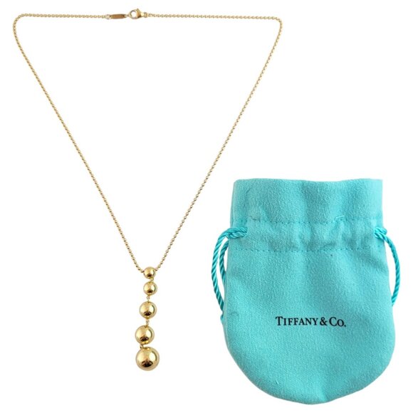 Tiffany & Co 18K Yellow Gold Graduated Bead Drop Pendant Necklace #14791 - Picture 2 of 6